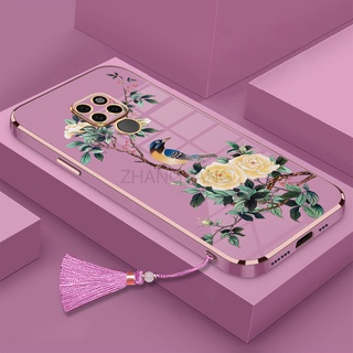 Ốp Điện Thoại Silicon Mềm Mạ Điện Họa Tiết Hoa Và Chim Kèm Dây Đeo Cho Redmi note 9 note 9s note 9 pro