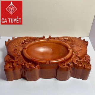 (RẺ NHẤT) GẠT TÀN THUỐC GỖ HƯƠNG TA CAO CẤP ĐỤC CHẠM CÁ CHÉP HÀNG NGUYÊN KHỐI - SIZE TO ẢNH THẬT 100%