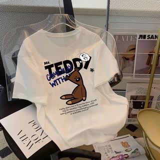 Áo thun HIIXIIVI 100% cotton tay ngắn cổ tròn in hình gấu Teddy phong cách Hàn Quốc thời trang mùa hè 2022 dành cho nữ