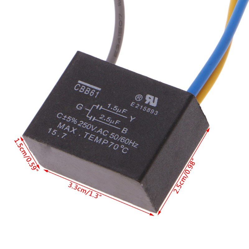 Tụ điện màu đen Cbb61 1.5uf + 2.5uf 3 Dây Ac 250v 50 / 60hz tiện dụng cho quạt trần