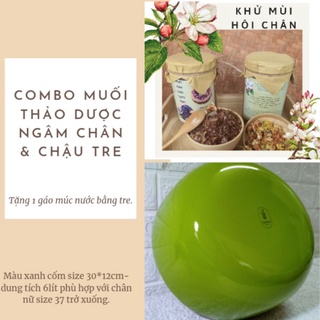 Combo muối ngâm chân thảo dược ngâm chân + chậu tre giúp mẹ bầu giúp giảm phù nề,giảm đau xương khớp, khử mùi hôi chân..