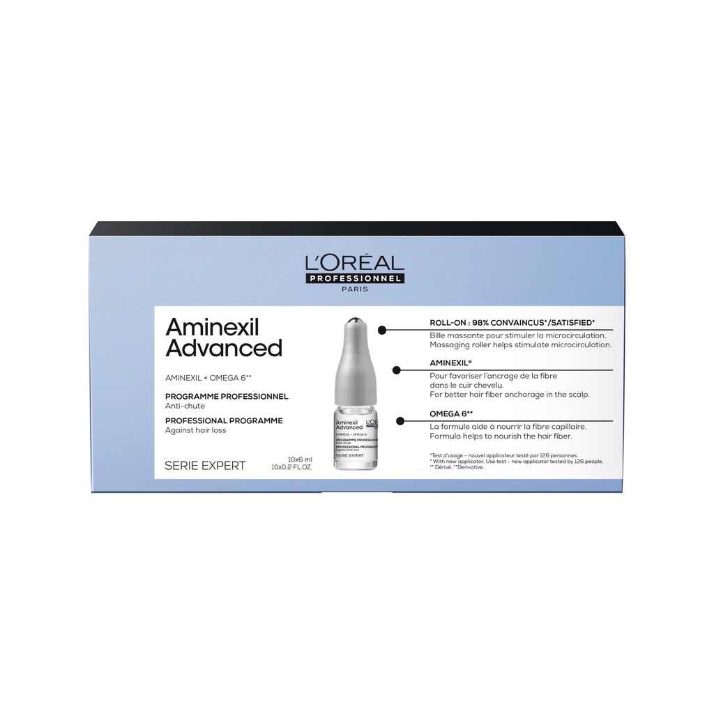 Tinh chất giảm rụng tóc L'Oréal Pro Aminexil Advanced New 2023 (10 lọ x 6ml) + Lược nâu massage