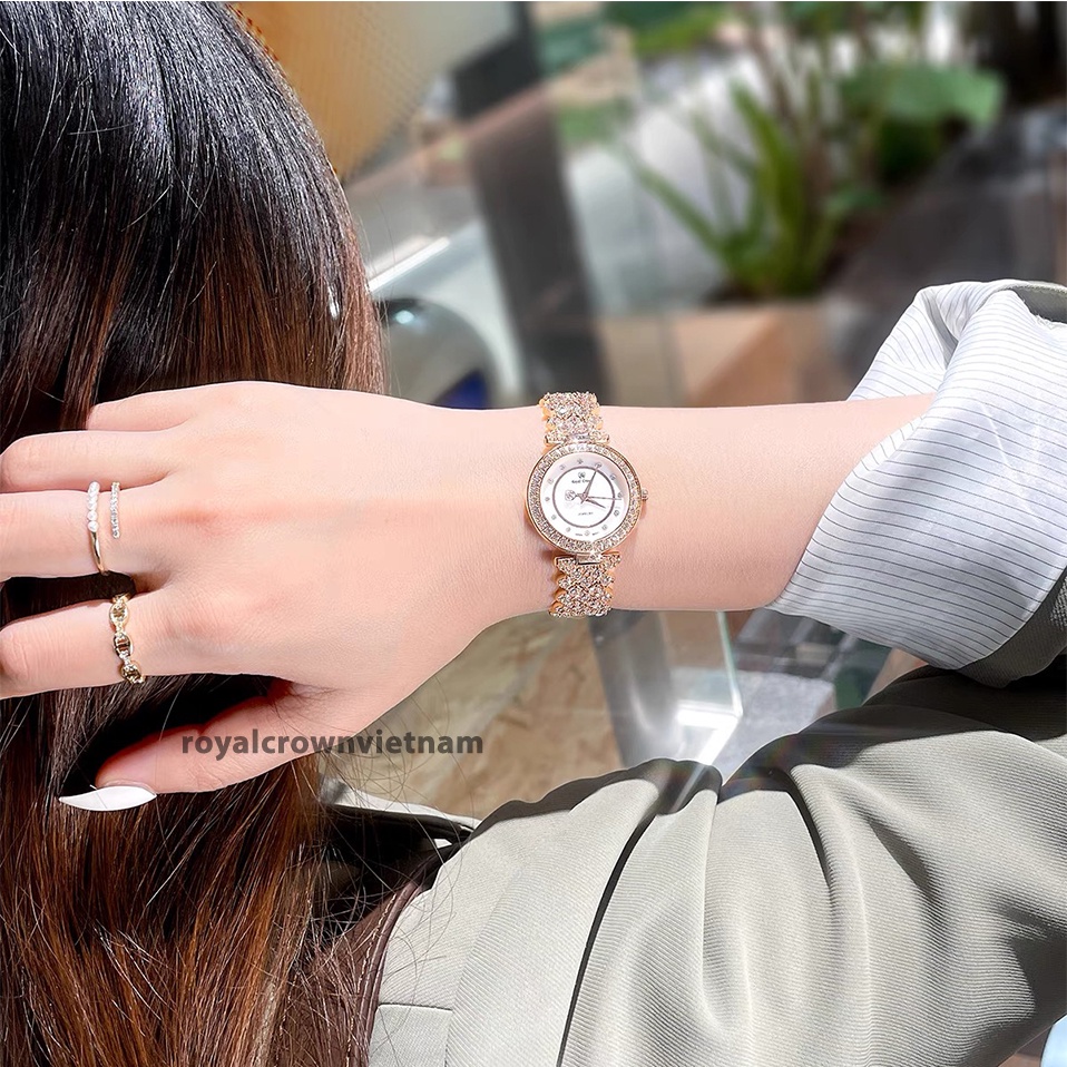 Đồng hồ nữ chính hãng Royal Crown 4617 dây thép đính đá cao cấp, chống nước, đeo tay đẹp, sang chảnh