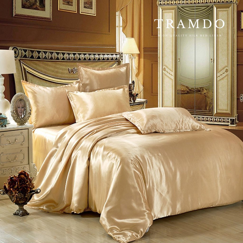 Ảnh Bộ Chăn Ga Gối Lụa Cao Cấp NITE9SILK TRAMDO BEDDING Màu Vàng Đồng 1