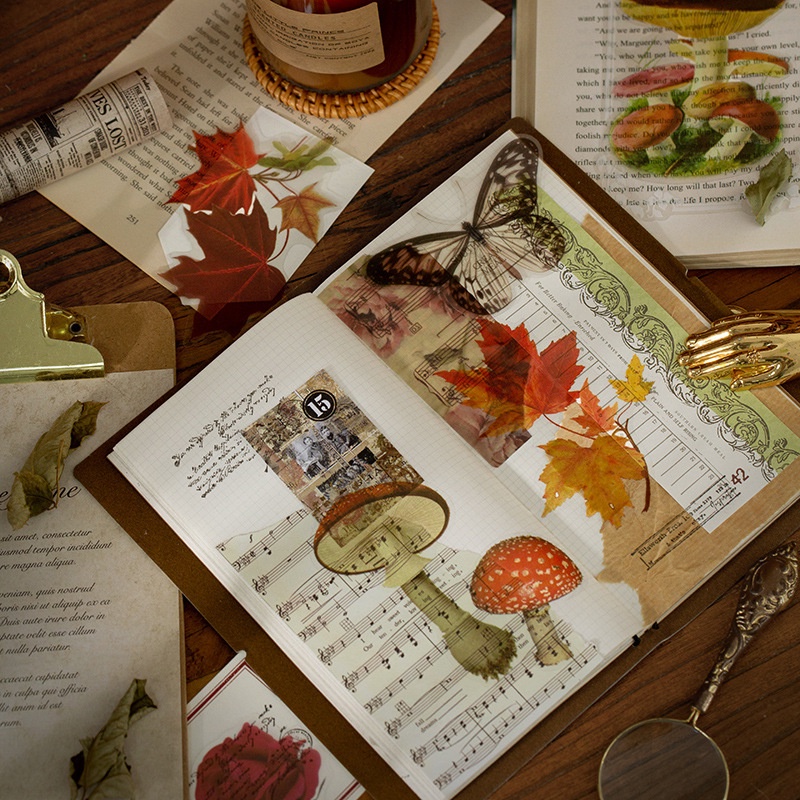 Sticker vintage trong suốt chống nước dán sổ dán mũ bảo hiểm điện thoại chai lọ thủy tinh trang trí cá nhân HD217-K56