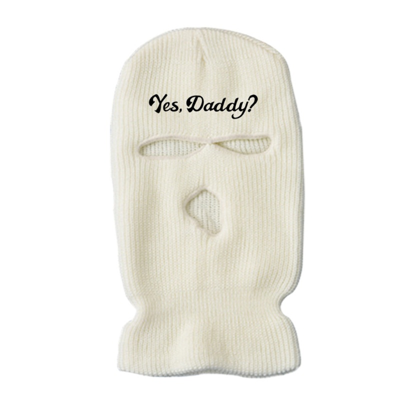Mũ Len Beanie Mặt Nạ Thêu Chữ yes daddy 3 Lỗ