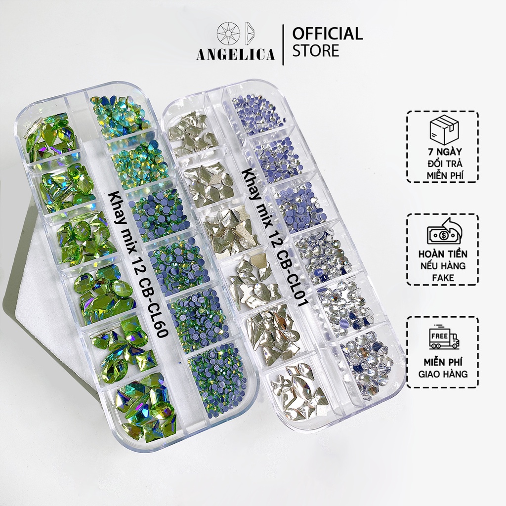Khay 520v Đá Chân Lưới Mix Đá Chân Bằng Đính Nail Trắng AB Trang Trí Móng ANGELICA CBCL