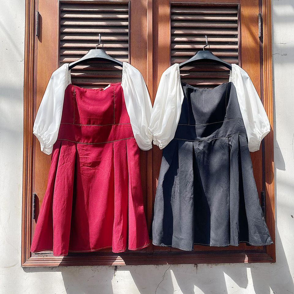 ĐẦM XÒE 2 MÀU ĐEN ĐỎ - MANLI DRESS