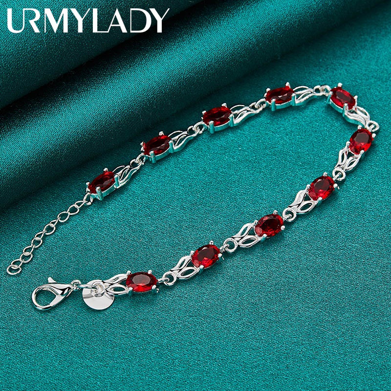 Vòng Tay Bạc 925 Đính Đá Zircon Đỏ AAA Thời Trang Cho Nữ