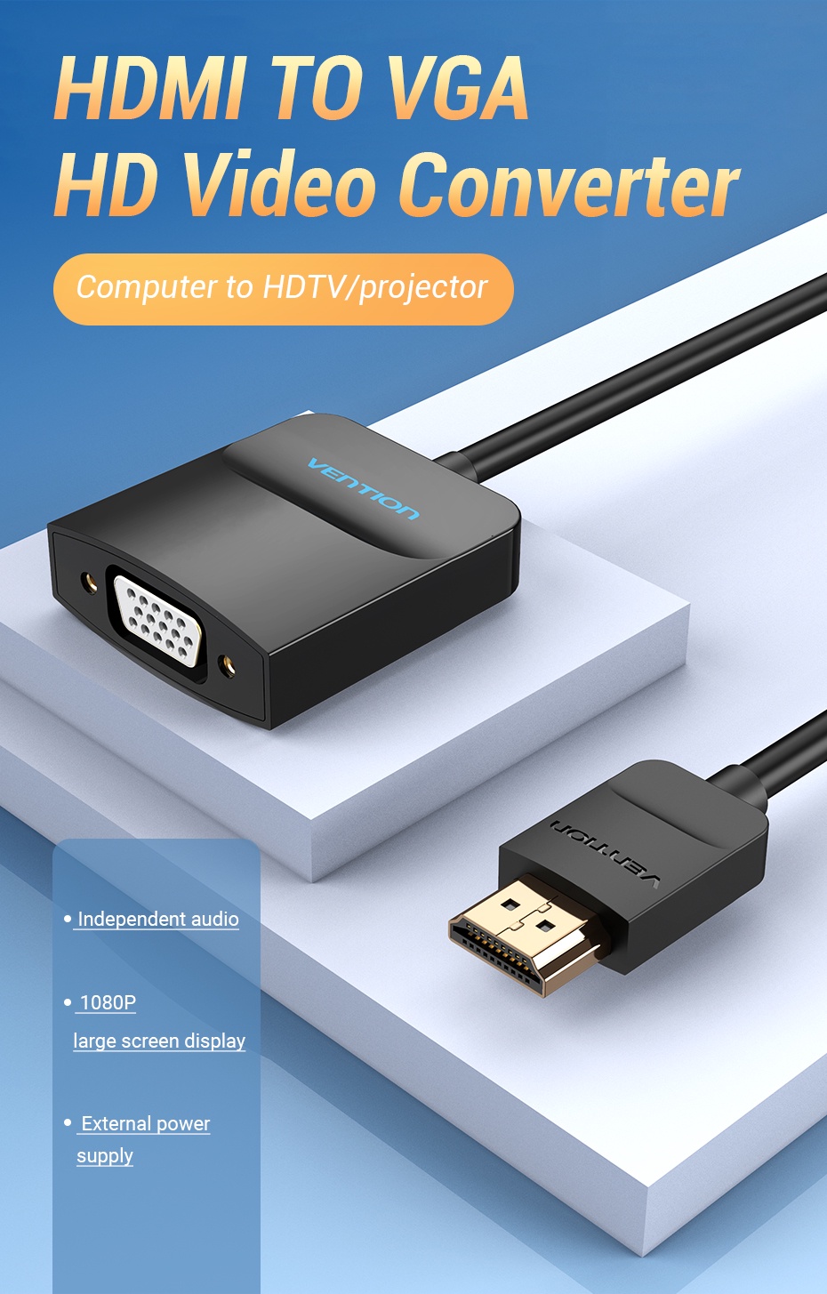 Mô tả Vention VGA chuyển đổi cổng HDMI sang VGA Cáp 1080P cho máy chiếu laptop PC - 2