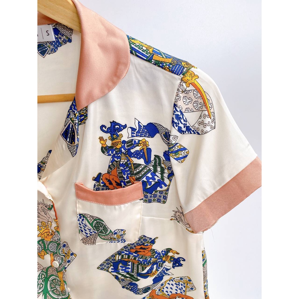 Ảnh Bộ đồ ngủ Bigsize Pijama lụa Nhật cao cấp JAPANSILK, ngắn tay quần dài thổ cẩm mà hồng nhẹ CD084 2