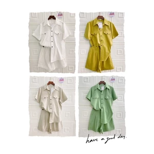 JUNE LINEN S04 - Set bộ LINEN BỘT Áo sơ mi tay ngắn + short. 6 MÀU - FCó bigsize. Ảnh thật.