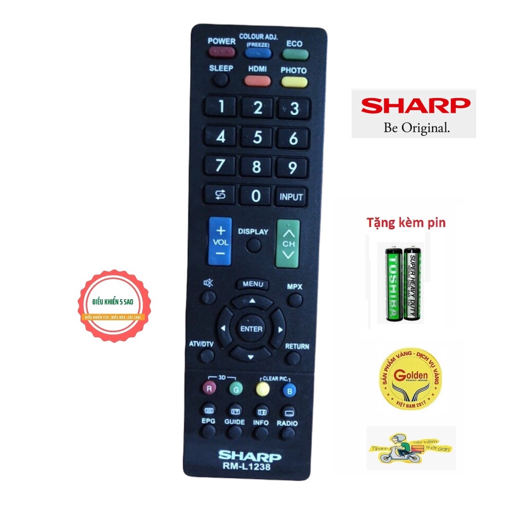 Điều khiển tivi Sharp RM-L1238 thay thế cho tất cả các dòng điều khiển Sharp LED LCD hiện nay