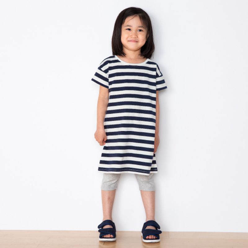 (Sale) Đầm thun sọc suông Muji - xuất dư bé gái (13-35kg)