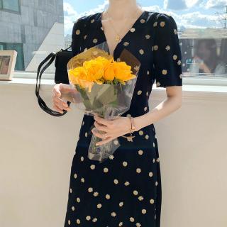 M-4xl Váy ngắn tay hoa cúc hàn quốc dành cho nữ