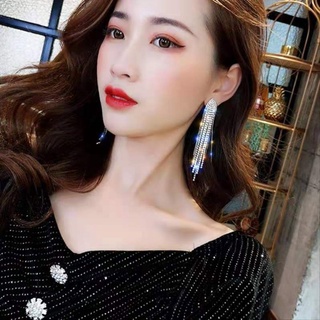 Bông Tai Dáng Dài Đính Đá Phối Tua Rua Phong Cách Âu Mỹ Thời Trang