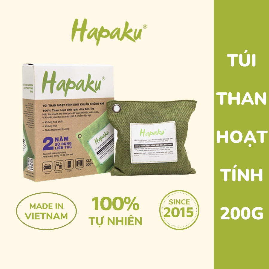 Túi than hoạt tính khử mùi Hapaku 100% từ gáo dừa Bến Tre