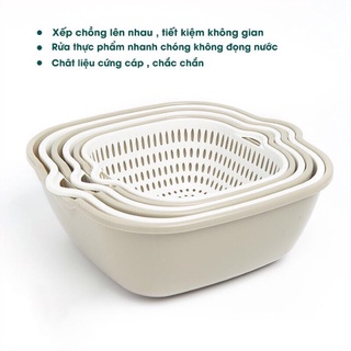 Bộ rổ 2 lớp vuông Việt Nhật 3 size 3288-3289-3290, Bộ rổ vuông rửa rau củ, đựng trái cây đa năng, tiện dụng { H }