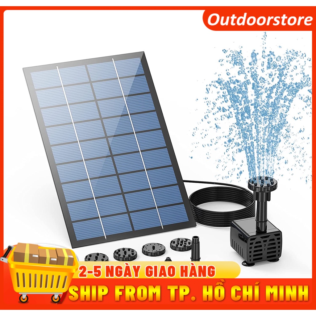 💥Máy bơm phun nước năng lượng mặt trời 💥1.5W 7V với 6 vòi phun nước cho bể chim, ao, vườn và những nơi khác