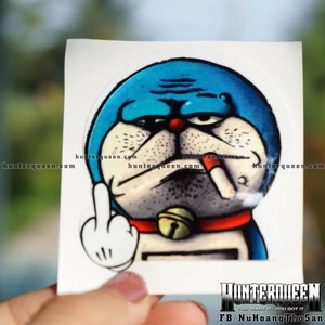 Hình dán Doraemon hút thuốc[5.8x6.3cm]. Decal sticker độc đáo. Tem trang trí chống nước, không bay màu