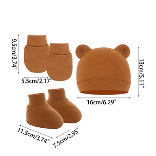 Bộ 3 Găng Tay Và Mũ Beanie Dành Cho Bé Trai Gái 0-6 Tháng Tuổi