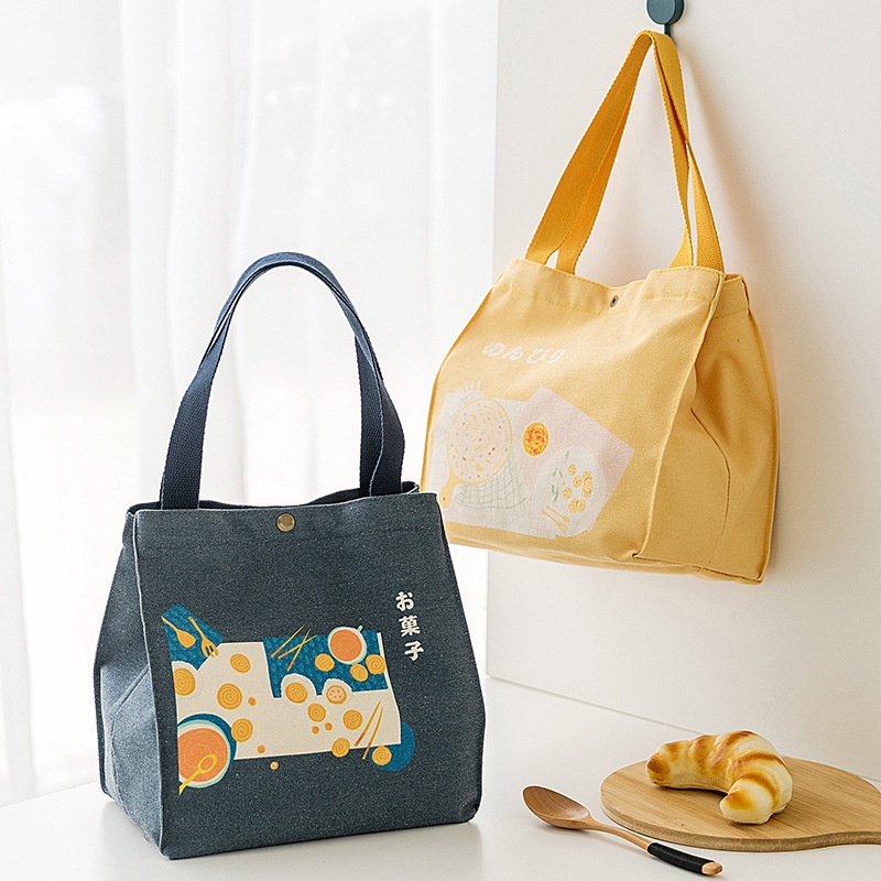 Túi vải canvas đựng cơm phong cách Nhật Bản, hộp cơm giữ nhiệt, túi lưu trữ thực phẩm