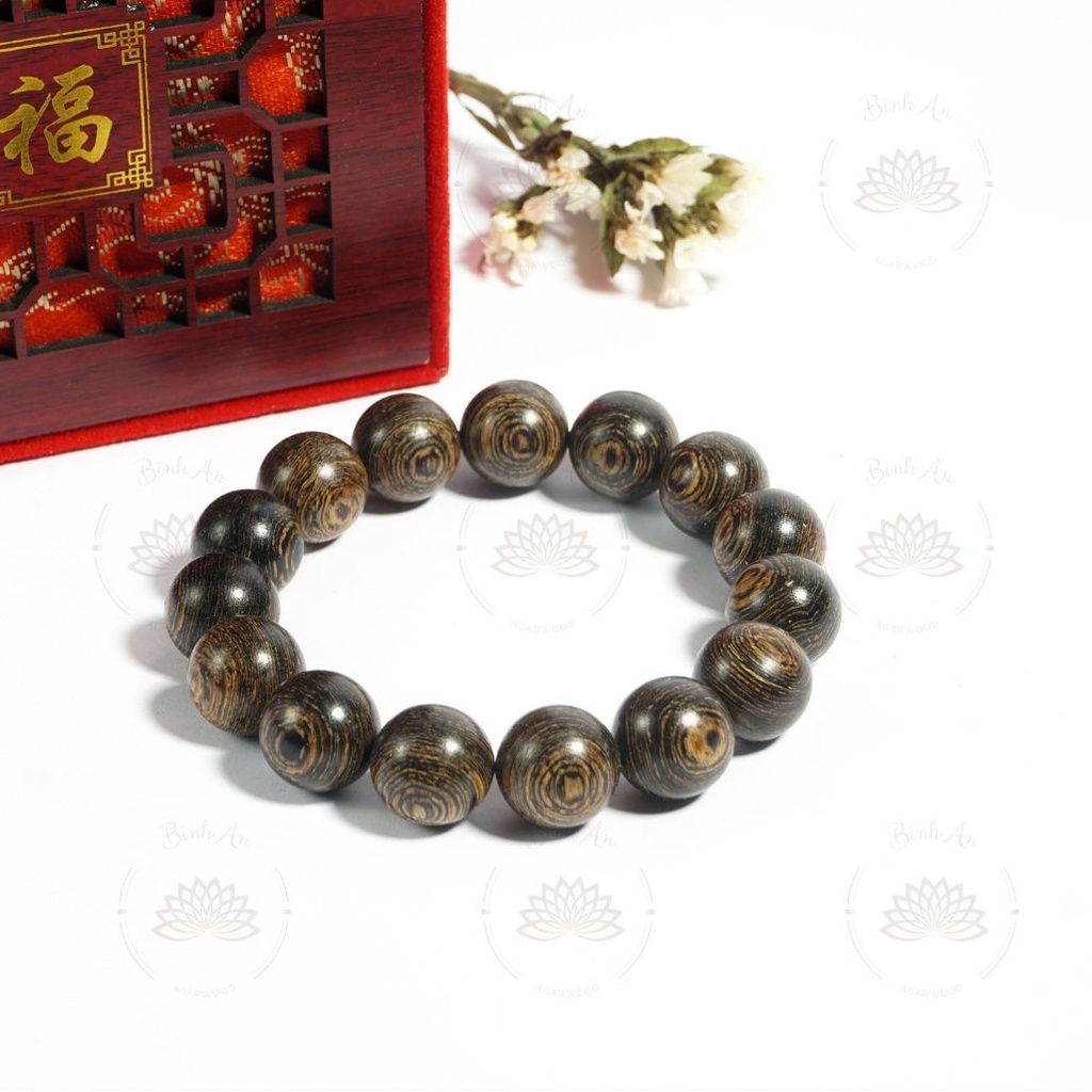 Vòng Tay Trầm Hương Tròn Đơn Sánh Chìm Nước - 16mm Trầm Hương Bình An- Trầm Việt- Size Nam Nữ.