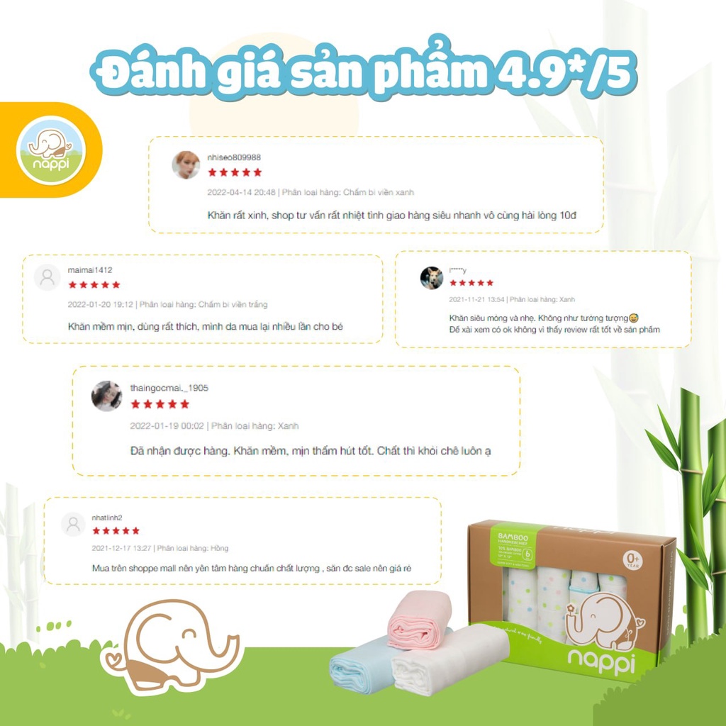 Mô tả Khăn Sữa Sợi Tre Nappi Organic Cao Cấp Mềm Mịn Cho Bé Hộp 6 Chiếc - 3