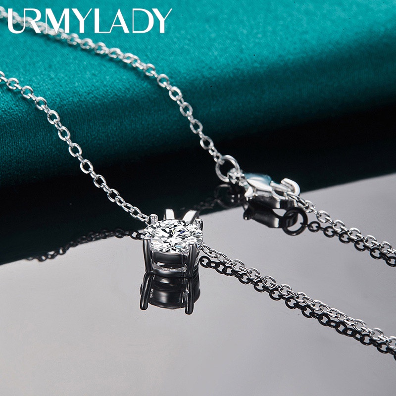 Bạc 925 8mm AAA Zircon Mặt Dây Chuyền Vòng Cổ 16 / 18 / 20 / 22 / 24 / 26 / 30 Inch Dây Xích Dành Cho Người Phụ Nữ Quyến Rũ Trang Sức Cưới