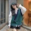 FREESHIP ÁO GILE KẺ SỌC CÀI CÚC VINTAGE NÂU XANH ĐEN