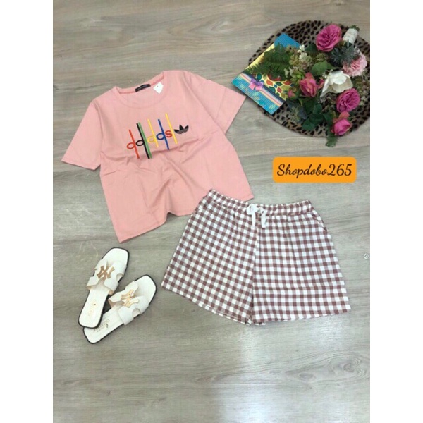 Set đồ nữ bộ nữ,đồ ngủ mặc nhà đùi thun phối kaki họa tiết siêu cute