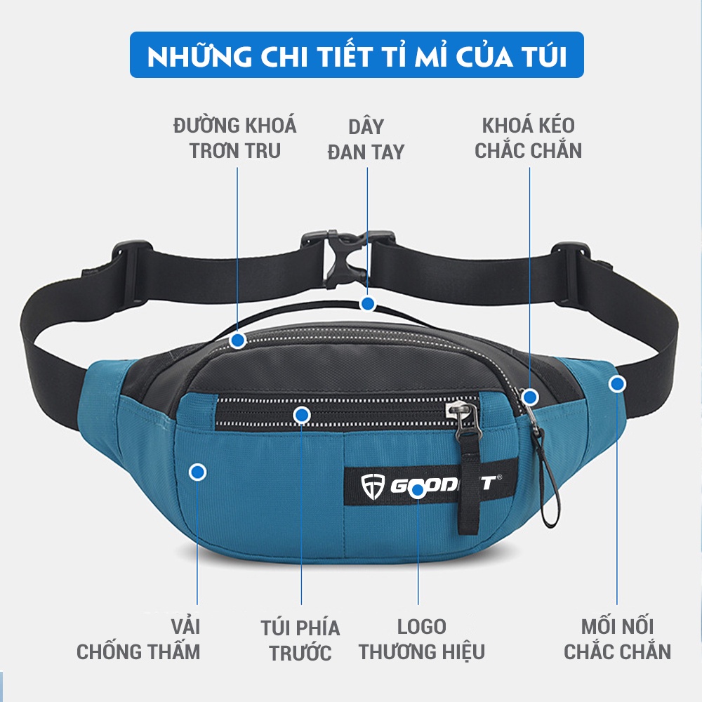 Túi chạy bộ đeo hông, đeo chéo, đai đeo chạy bộ chống nước cao cấp chính hãng GoodFit GF115RB