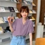 SUXI Áo Sơ Mi Nữ Tay Ngắn Màu Trơn Kiểu Dáng Đơn Giản