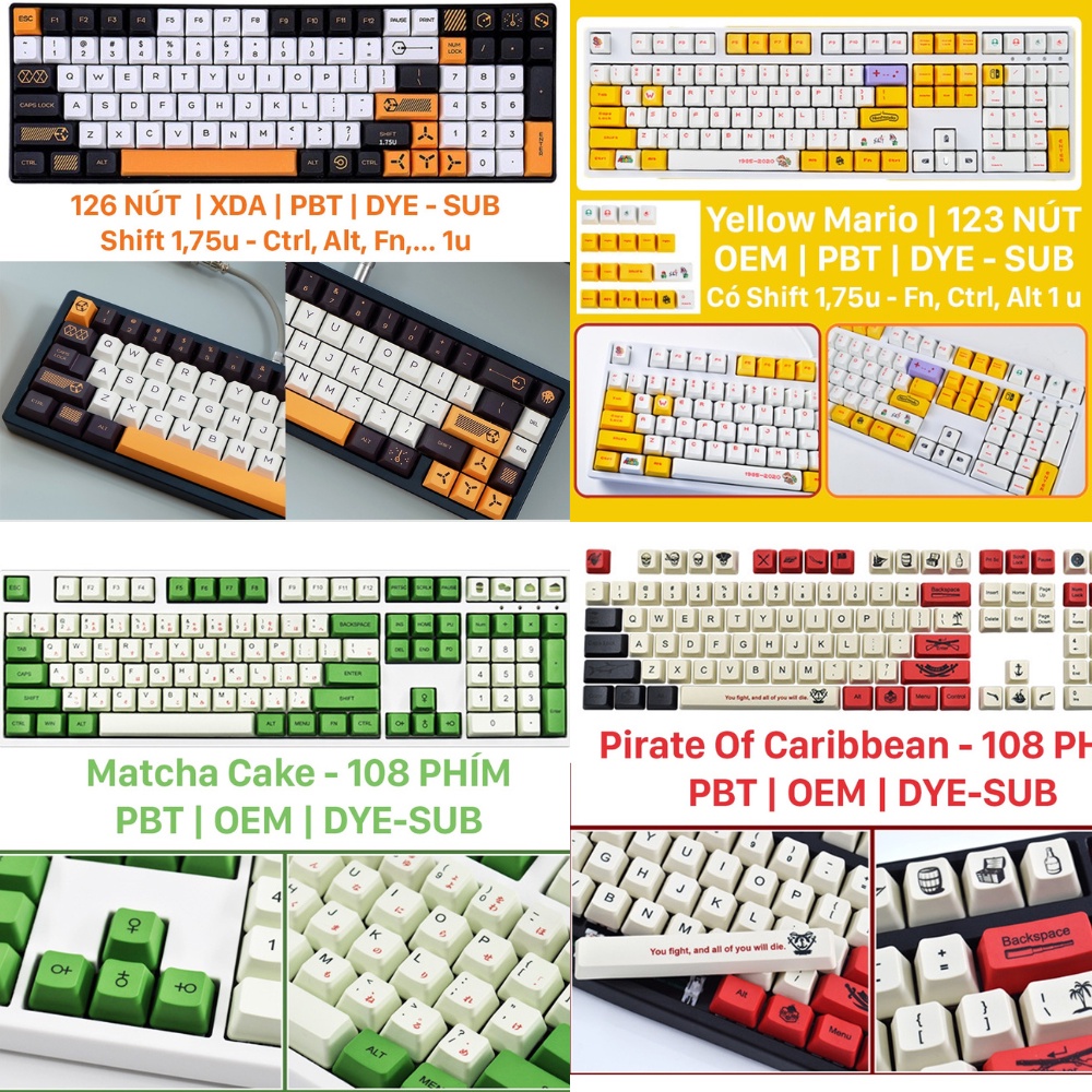 Keycap mẫu GameBoy, NES, Coral Sea,Shimmer, Match,... chất liệu PBT ...