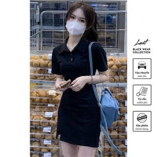 Váy polo nữ thời trang LUST màu đen có cổ thiết kế đẹp trơn cơ bản ôm body - M3