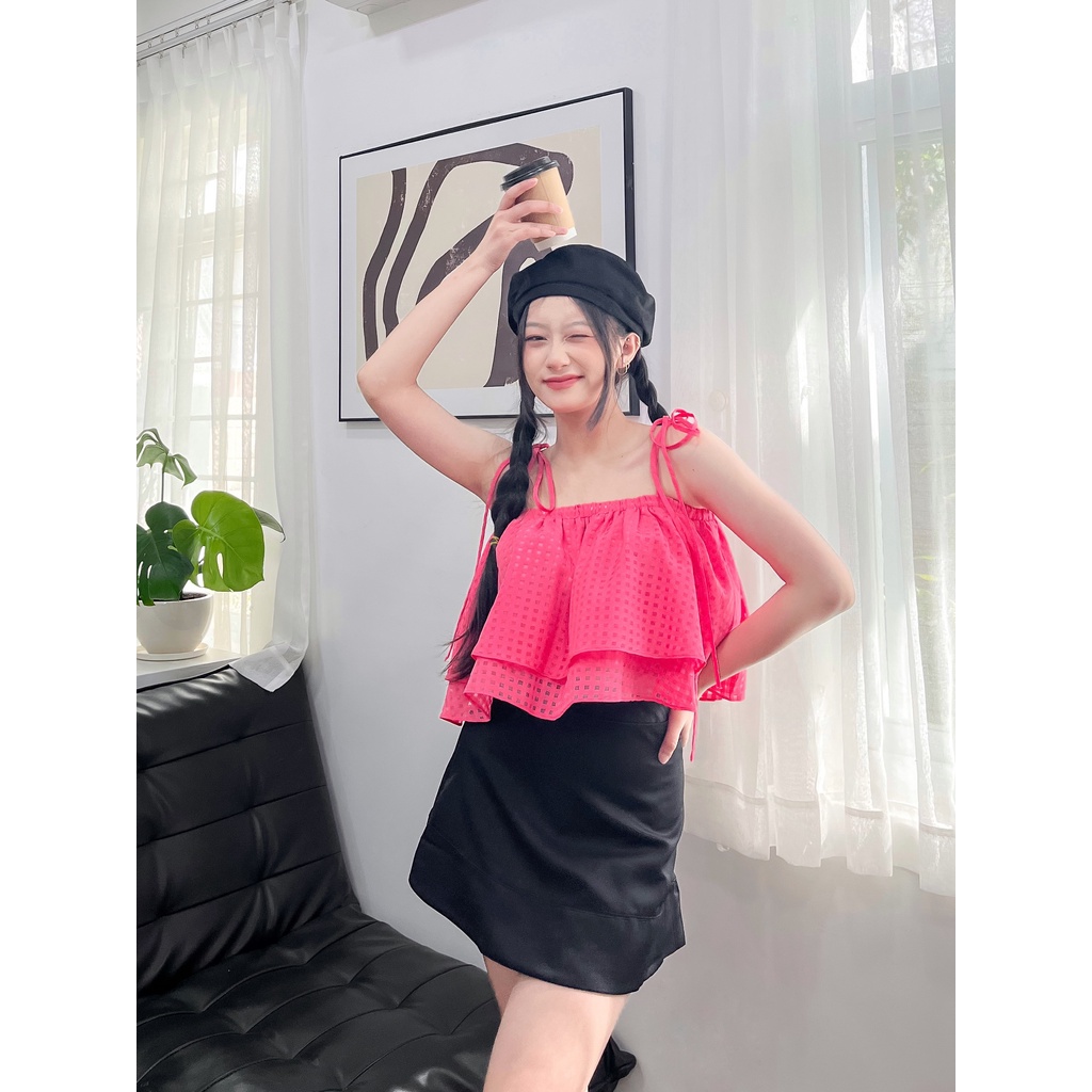 ÁO HAI DÂY CỘT BO CHUN XÒE CHẤT KIẾNG Ô VUÔNG XINH XẮN - ZEN TOP