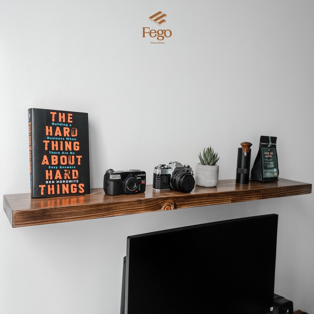 Ảnh Kệ âm gắn tường gỗ thông tự nhiên FEGO đa năng decor phòng làm việc, phòng ngủ size 80-100-120cm 1