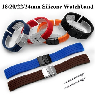 Dây Đeo Đồng Hồ Thông Minh Bằng Cao Su Silicone Chống Thấm Nước Họa Tiết Kẻ Sọc 18 / 20 / 22 / 24mm