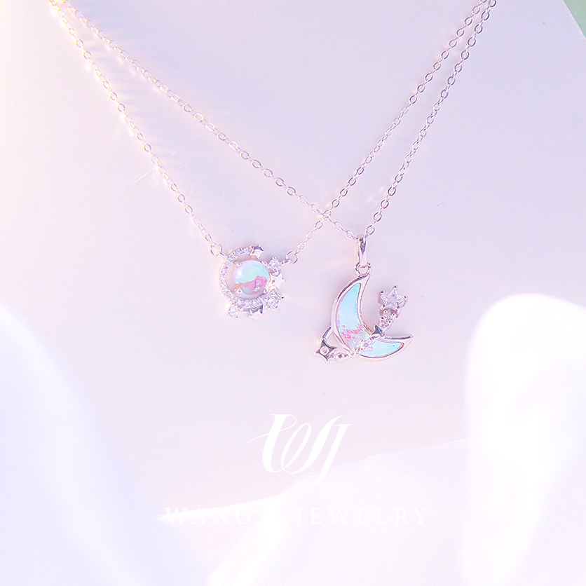 [Set 2 ]Bộ Vòng cổ Bằng Bạc Sterling Mặt Trăng Khuyết Lấp Lánh Phong Cách Mới Nhất Dành Cho Gia Đình