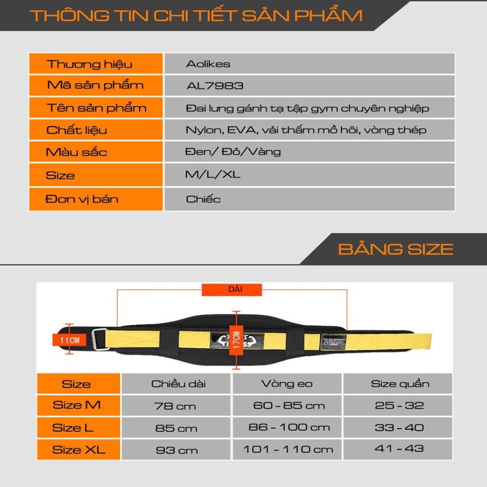 Đai Lưng Tập Gym, Nịt Lưng Mềm Gym Tập Thể Hình Gánh Tạ, Nịt Lưng Squat Chính Hãng Aolikes AL7983