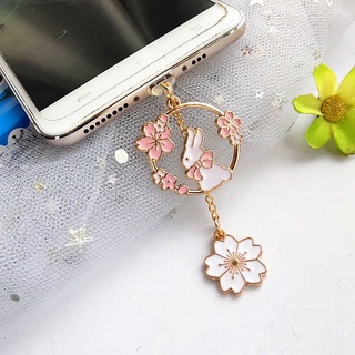 Phụ Kiện Trang Trí Chống Bụi Cho Cổng Sạc Điện Thoại Di Động Hình Thỏ Hoa Anh Đào Dễ Thương