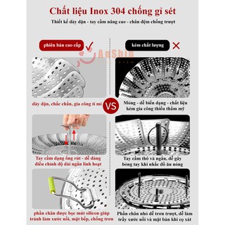 Xửng Hấp Inox Cao Cấp,  Vỉ Hấp Đa Năng, Mở Rộng Hoặc Thu Nhỏ Tùy Ý Kèm Chân Phù Hợp Với Hầu Hết Các Loại Xoong Nồi 3896
