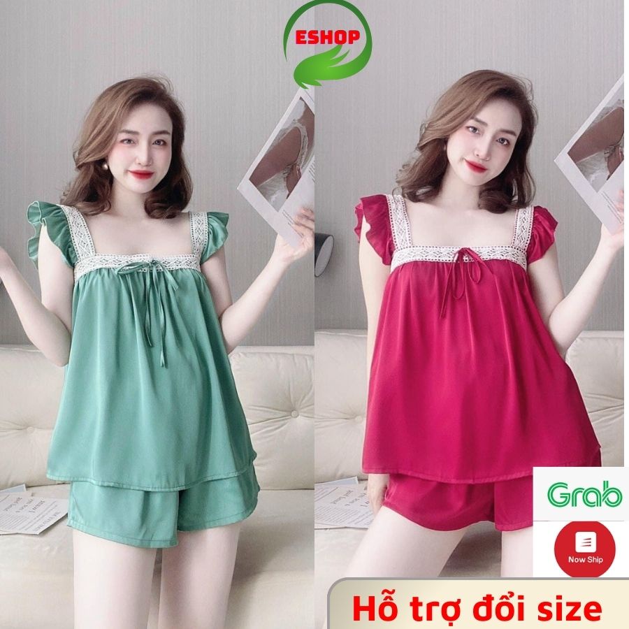 Đồ ngủ nữ lụa hai dây pijama pyjama lụa 100D bộ ngủ mặc nhà 2 dây sexy quần đùi cute dễ thương cao cấp  ESHOP PM02