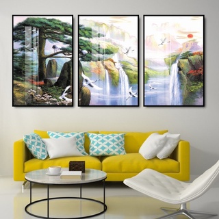 Tranh Treo Tường Sơn Dầu Sơn Thủy Hữu Tình - Tranh Phong Thủy Treo Phòng Khách, Phòng Ngủ Laminate Tráng Gương