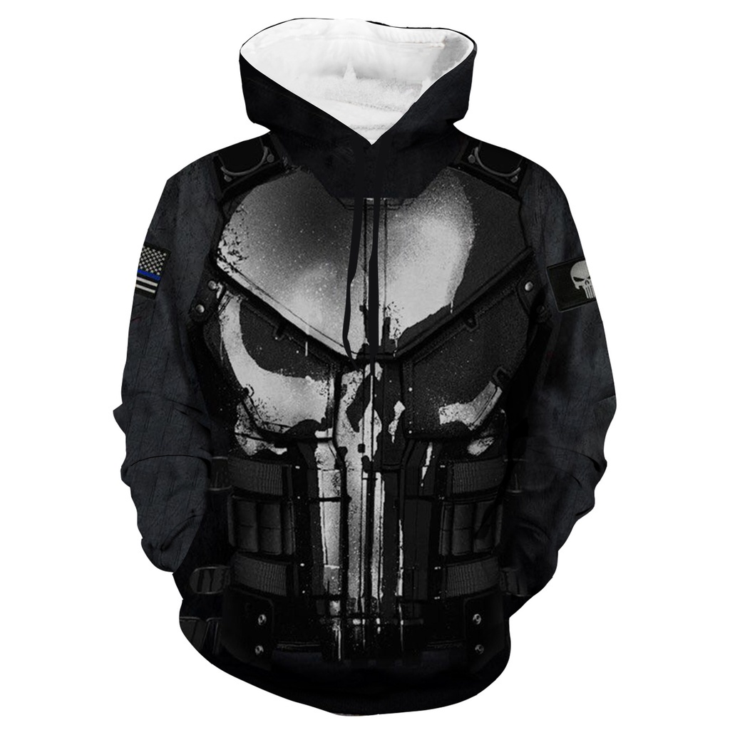 Punisher Áo Hoodie unisex Áo len thời trang Áo khoác ngoài in 3D