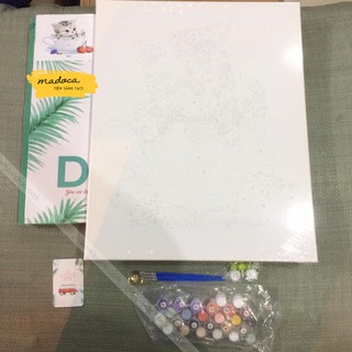 Tranh tô màu 40x50cm có khung mèo cherry T67