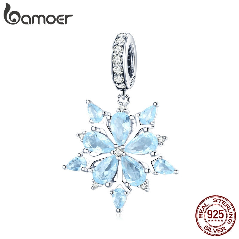 Hạt phụ kiện Bamoer SCC940 bằng bạc 925 hình bông tuyết mùa đông đính đá CZ thanh lịch