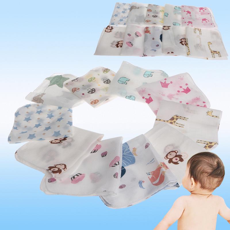 Set 10 khăn mùi xoa 2 lớp 28 * 28cm họa tiết dễ thương dùng cho bé