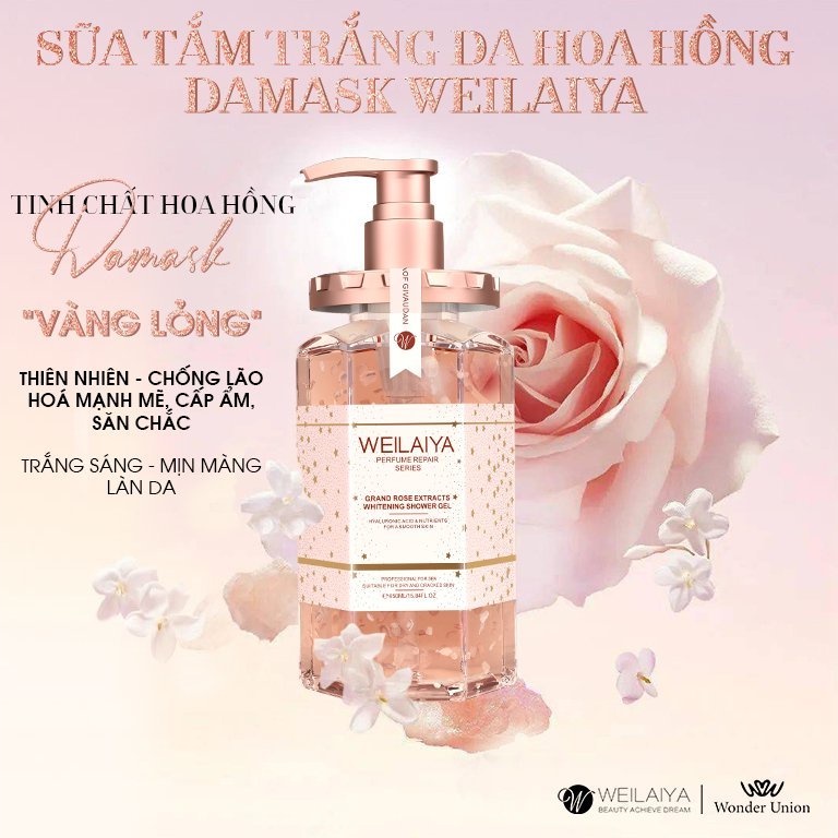Ảnh Sữa tắm trắng da cánh hoa hồng Damask Weilaiya Grand Rose Extracts Whitening Shower Gel 450ml 4