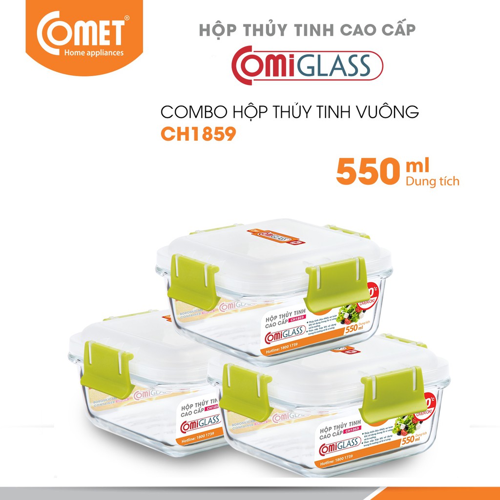 Combo 3 hộp thực phẩm thuỷ tinh  CH1859 - 550ml